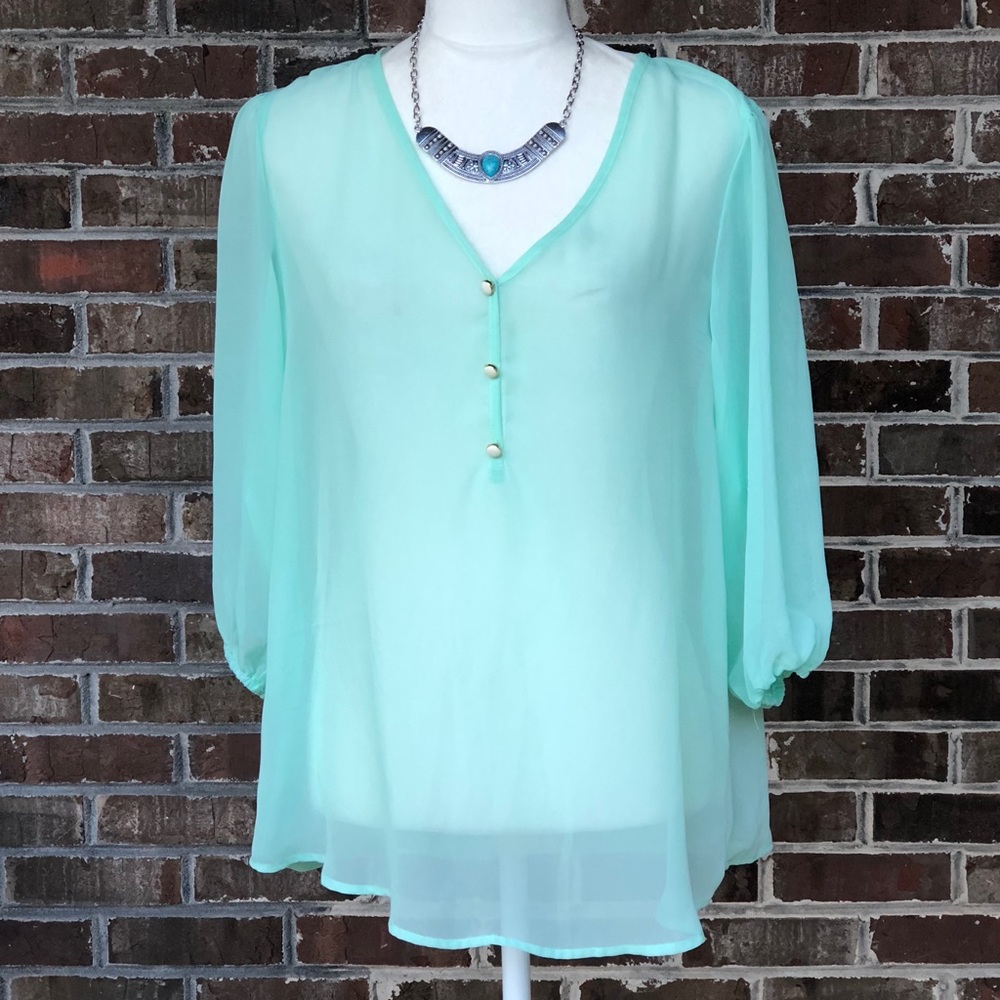 Living Doll Mint Sheer Blouse Size XL